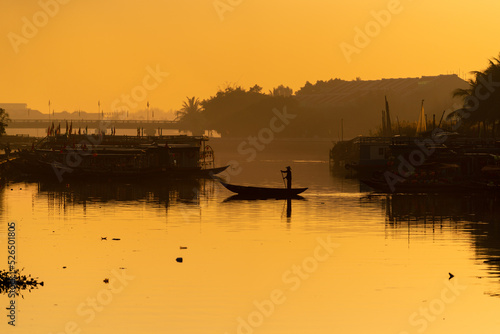 Silhouette of passenger boat  Hoi An  Vietnam.