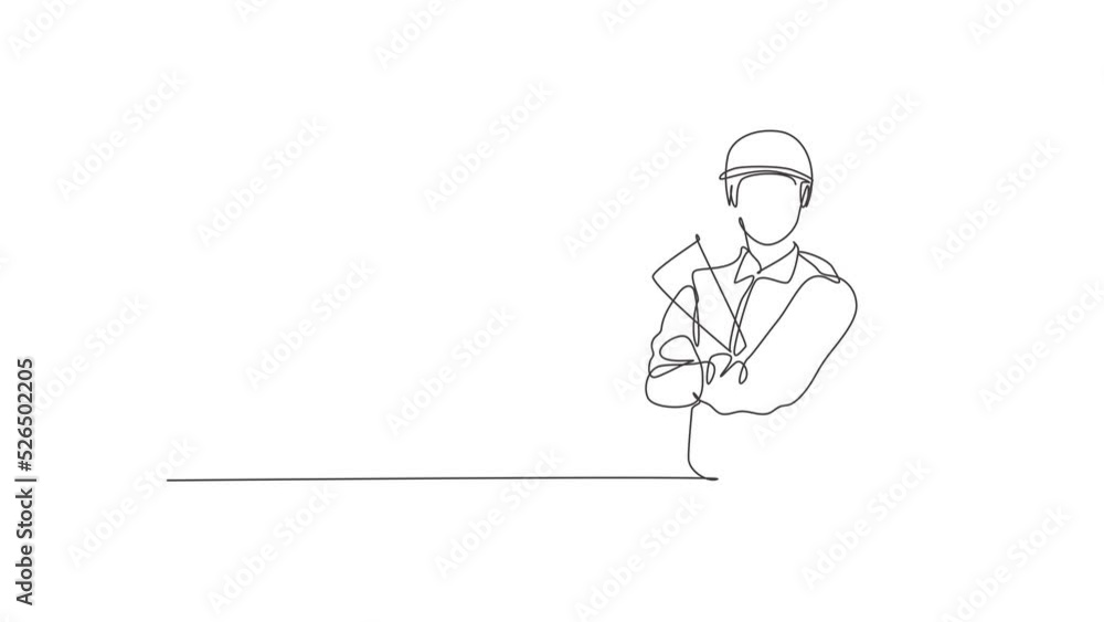 Animated self drawing of continuous line draw young soldier man cross arm on chest and holding riffle weapon. Professional work job occupation. Minimalism concept. Full length one line animation. Animated self drawing of continuous line draw young soldier man cross arm on chest and holding riffle weapon. Professional work job occupation. Minimalism concept. Full length one line animation.