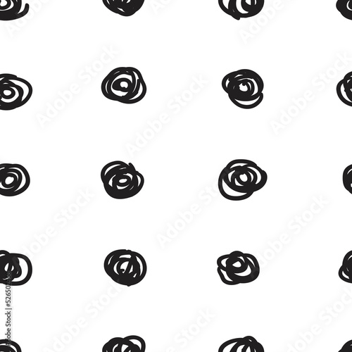 Scribbled black and white polka dot seamless vector pattern