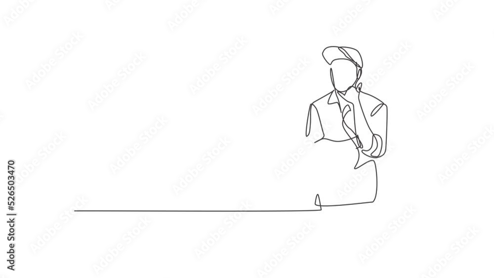 Self drawing animation of single line draw handyman, call me gesture ready to work on repairing damaged part of house. Professional work. Success business. Continuous line draw. Full length animated. Self drawing animation of single line draw handyman, call me gesture ready to work on repairing damaged part of house. Professional work. Success business. Continuous line draw. Full length animated.