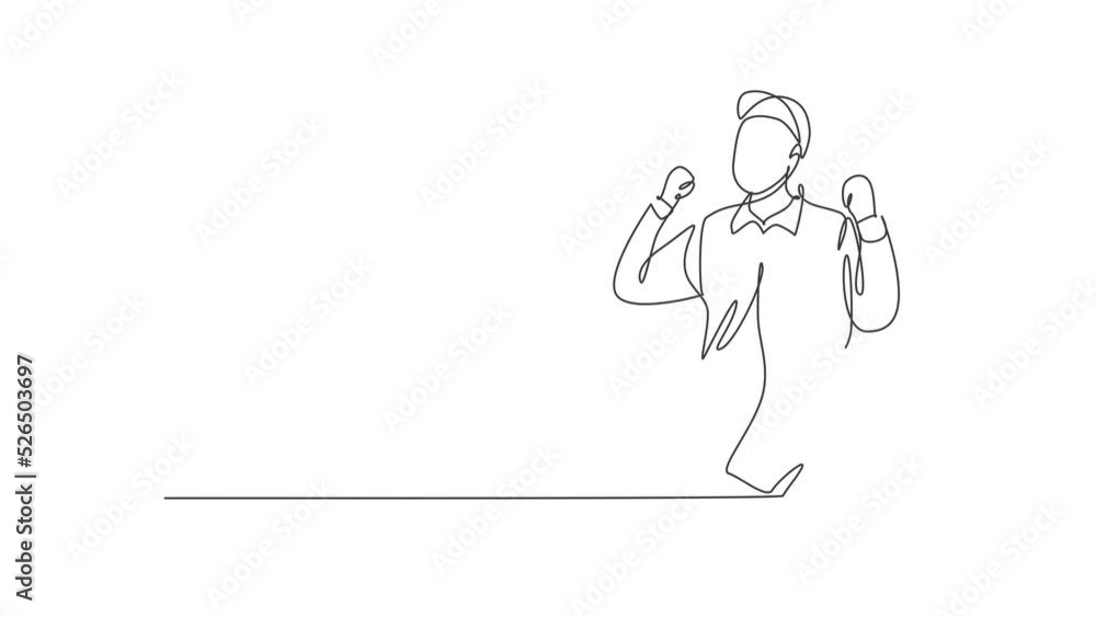 Self drawing animation of single line draw handyman with celebrate gesture ready to work on repairing the damaged part of house. Professional work concept. Continuous line draw. Full length animated. Self drawing animation of single line draw handyman with celebrate gesture ready to work on repairing the damaged part of house. Professional work concept. Continuous line draw. Full length animated.