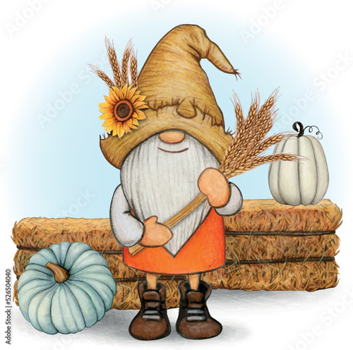 watercolor cute fall season gnome