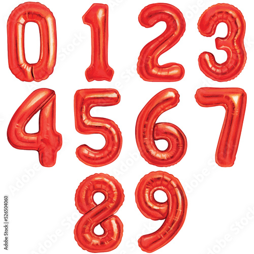 Watercolor hand drawn number shaped balloons