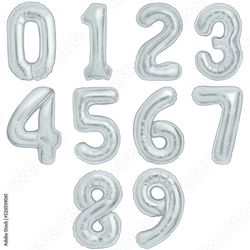 Watercolor hand drawn number shaped balloons