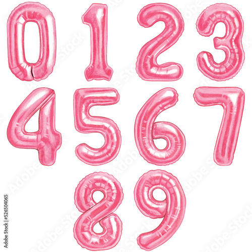 Watercolor hand drawn pink number shaped balloons