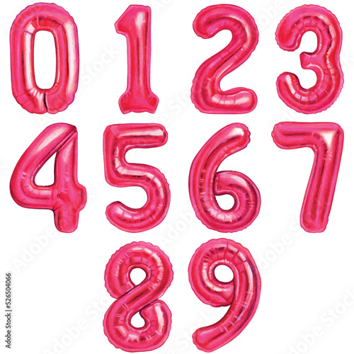 Watercolor hand drawn number shaped balloons