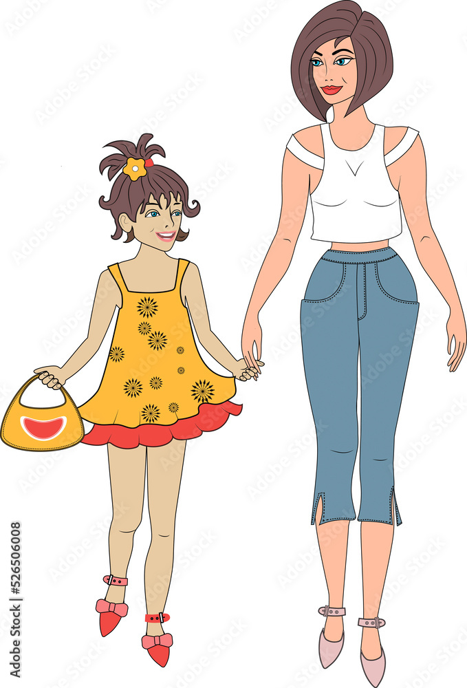 Mom and daughter have fun walking together.
