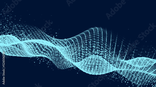Futuristic moving wave. Digital background with moving glowing particles and lines. Big data visualization. Vector illustration.