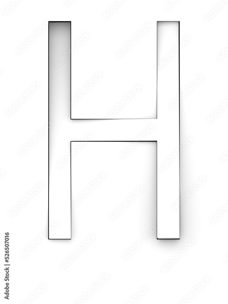 Letter H cut from white background and rotated diagonally, 3d rendering Letter H cut from white background and rotated diagonally, 3d rendering