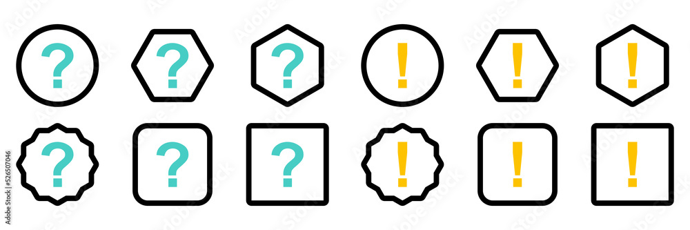 Question mark Icon Set, FAQ sign, Help symbol. Exclamation mark Icon Set, Attention sign, Caution icon, Hazard warning symbol. Light blue and Yellow style. Question mark Icon Set, FAQ sign, Help symbol. Exclamation mark Icon Set, Attention sign, Caution icon, Hazard warning symbol. Light blue and Yellow style.
