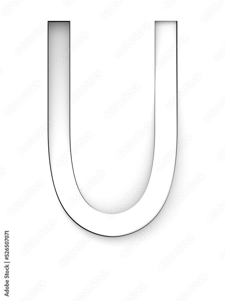 Letter U cut from white background and rotated diagonally, 3d rendering Letter U cut from white background and rotated diagonally, 3d rendering