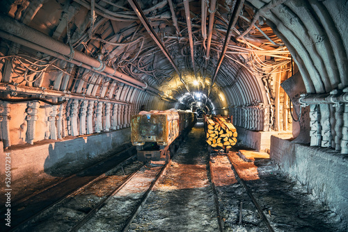 Underground black coal mine Darkov (Důl Darkov) with mining trains loaded by materials for mine closure