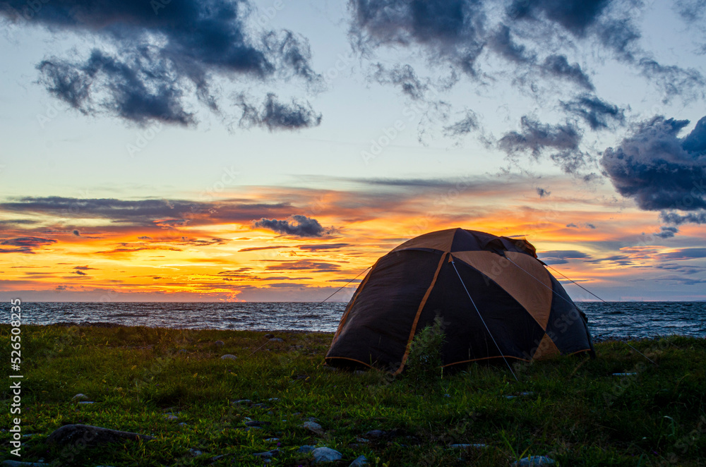tent in the sunset