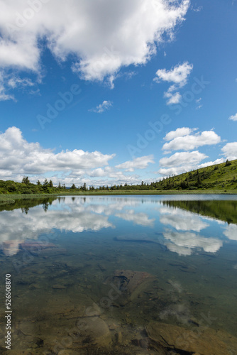 The water surface of a blue lake against the background of the Gorgan mountain range  Carpathians