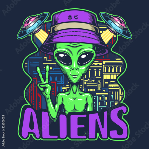 Green alien vintage flyer colorful
