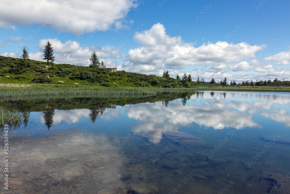 Fototapeta premium Reflection of the blue sky in the water surface of a mountain lake