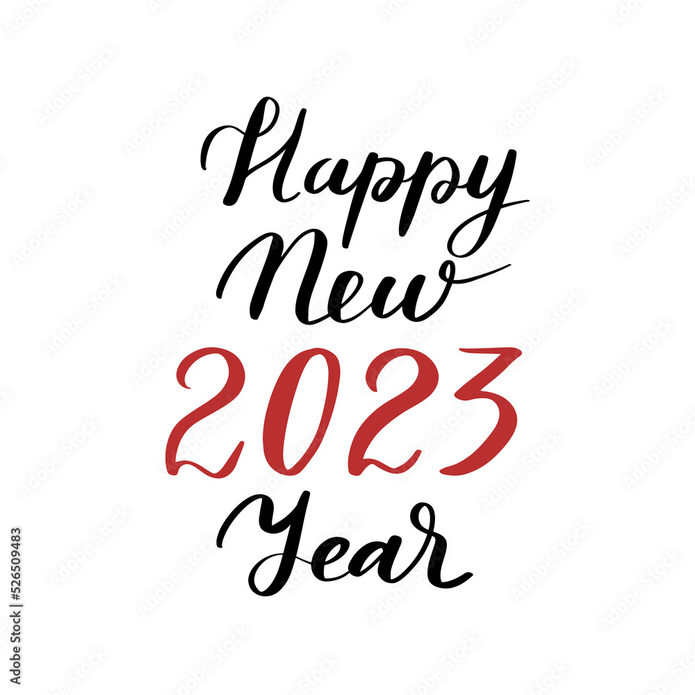 Hand drawn lettering greeting card with calligraphy for 2023 Happy New Year Vector illustration