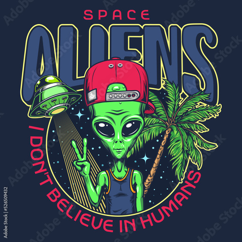 Space aliens colorful vintage flyer
