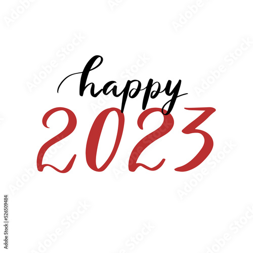 Hand drawn lettering greeting card with calligraphy for 2023 Happy New Year Vector illustration