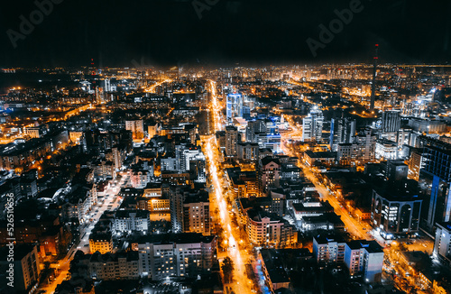 Aerial view panorama of the night modern city
