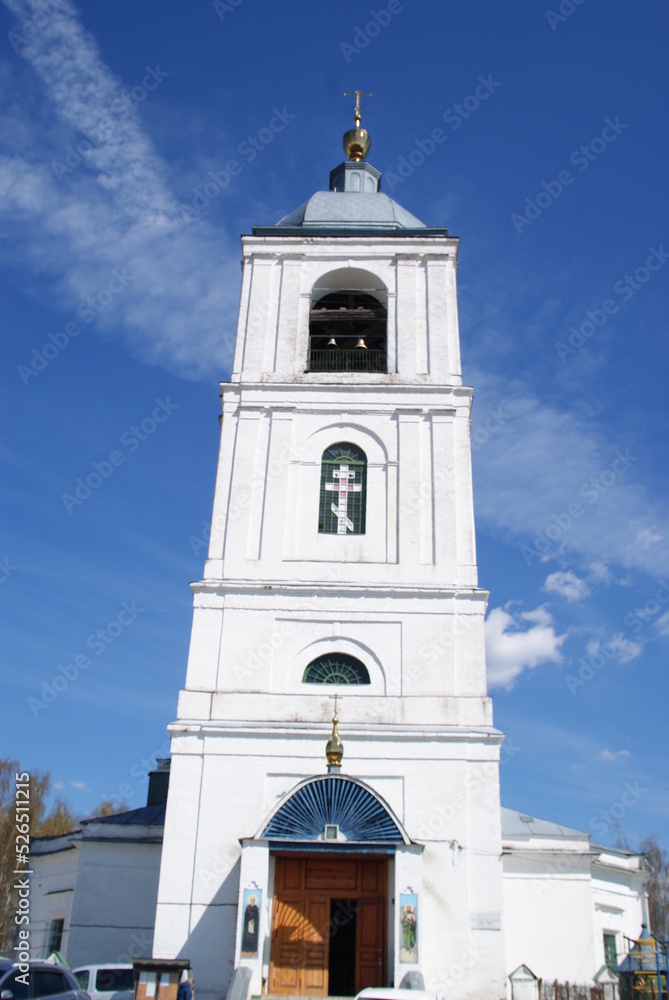 The bell tower of the Epiphany Church in the village of Leonovo