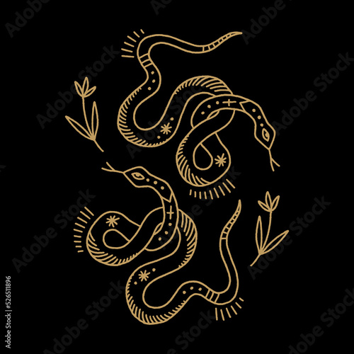 Medieval celestial folk vintage boho snakes vector and jpg printable image, unique clipart illustration, editable isolated details. Perfect for poster or postcard template, t-shirt clothes design