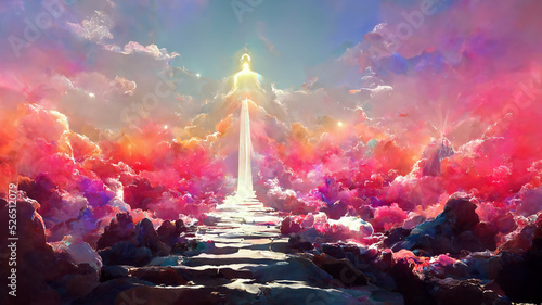 Stampa su tela Abstract digital art meditation enlightenment god heaven background, illustratio