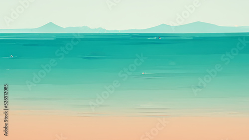 Minimal landscape digital art design, summer wave beach and surf background, illustration design © Nuchylee