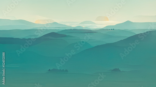 Minimal landscape digital art design,  mountain and sky in spring season concept, illustration design © Nuchylee