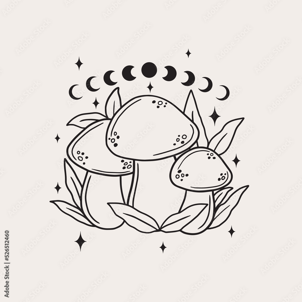 Simple magic mushrooms. Line art mushroom, vector art. Simple magic mushrooms. Line art mushroom, vector art.
