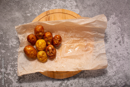 funny food, baked heads, scary potato head, potato dish, beer appetizer. Halloween food. 