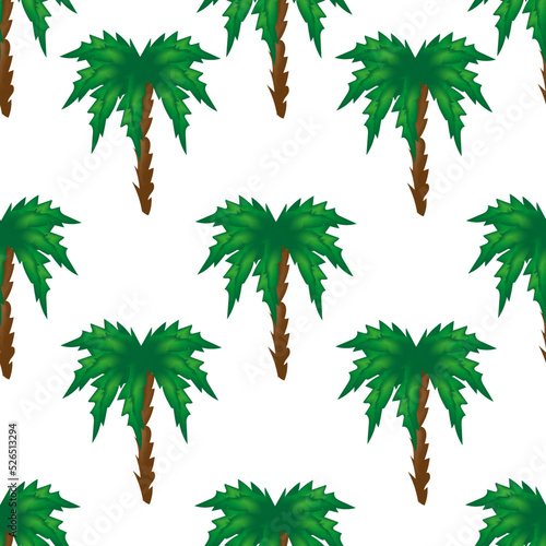 Seamless collection of palm trees on white background. Summer vector illustration with tropical plants. Print for textile with beautiful palm trees.