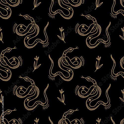 Fototapeta Naklejka Na Ścianę i Meble -  Dark boho gothic snakes vector and jpg printable seamless pattern, unique repeat clipart illustration image, editable isolated details. Perfect for clothes design, wrapping paper, cloth printing