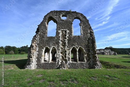 The roofless shell of a Medieval Abbey in the UK.  #526514409