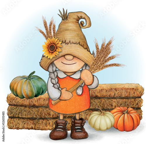 watercolor cute fall season gnome