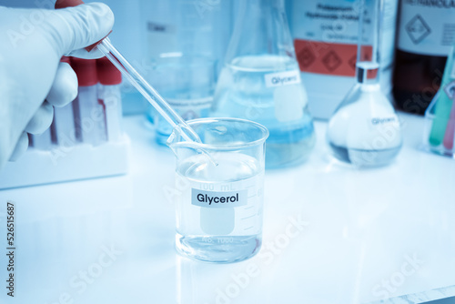 Glycerol in glass, chemical in the laboratory