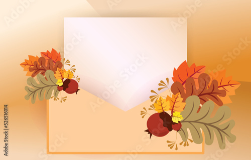 Autumn background with leaves golden yellow with letter square frames, and free space ,fall concept,For wallpaper, postcards, greeting cards, website pages, banners, online sales. Vector illustration