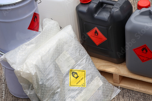 chemical symbols on chemical product, dangerous  raw material in the industry photo