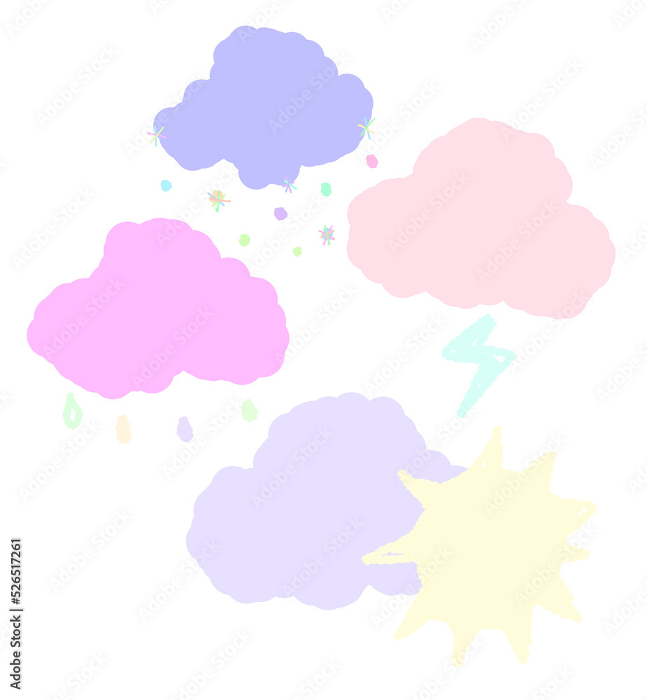 Hand-drawn cartoon of cloud 4 season set.