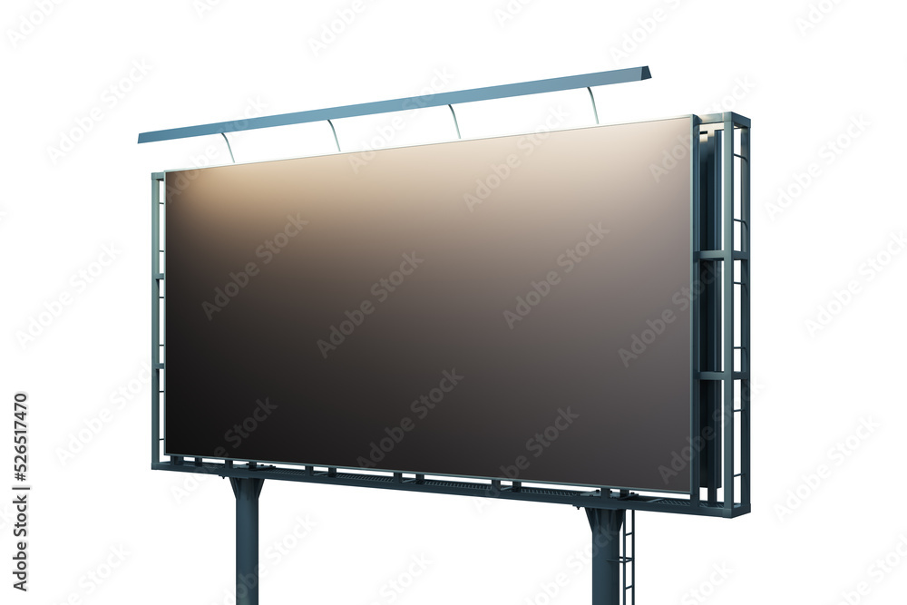 Obraz premium Blank black billboard isolated on white background, perspective view. Mock up, 3D Rendering