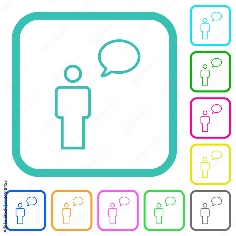 One talking person with oval bubble outline vivid colored flat icons One talking person with oval bubble outline vivid colored flat icons
