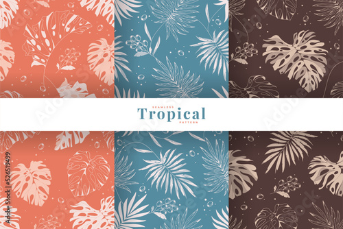 hand drawn vintage tropical leaves pattern collection