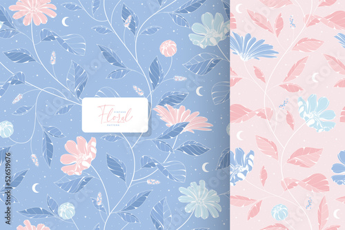 beautiful shabby chic blue and pink floral pattern