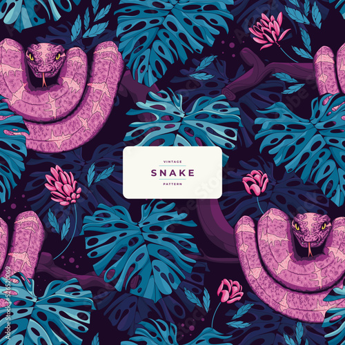 hand drawn vintage colorful snake pattern template