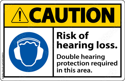 Caution Double Hearing Protection Sign On White Background