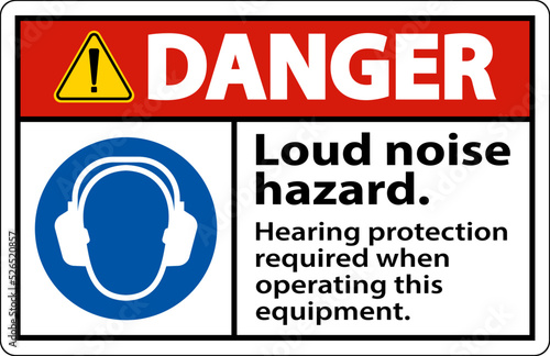 Danger Hearing Protection Required Sign On White Background