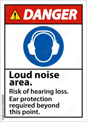 Danger Loud Noise Area Risk of Hearing Loss Sign