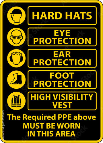 The Required PPE Must Be Worn Sign On White Background