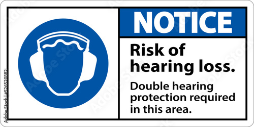 Notice Double Hearing Protection Sign On White Background
