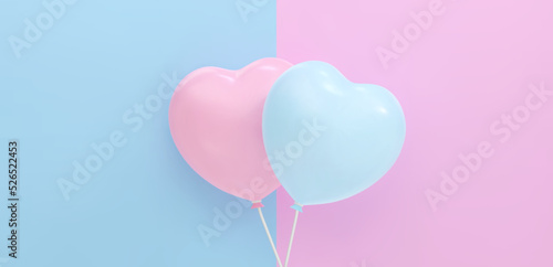 Bouquet, bunch of realistic pink and blue balloons flying. Vector illustration for card, Baby shower, gender reveal party Invitation, design, flyer, poster, decor, banner, web, advertising